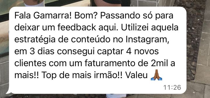 Aluno: captou 4 novos clientes em 3 dias